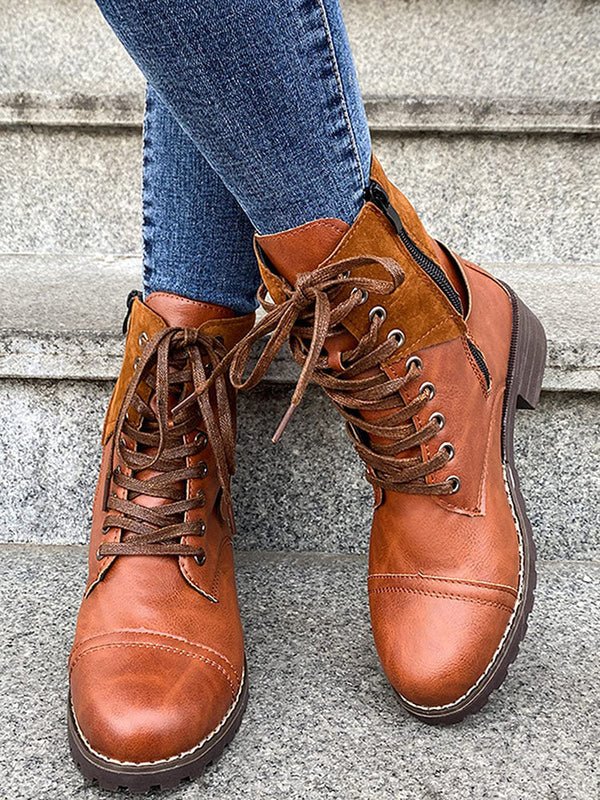 Chunky Heel Leather Boots