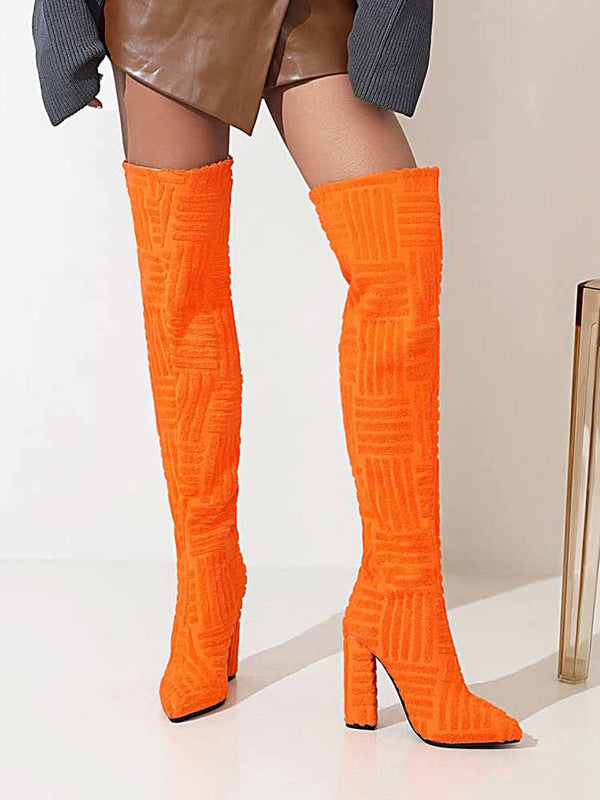 Towel Chunky Heel Over The Knee Boots