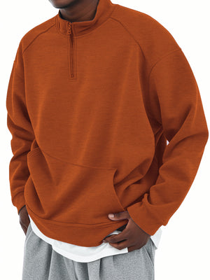 Men's Stand Collar Half Zip Long Sleeve Sweatshirt With Pockets