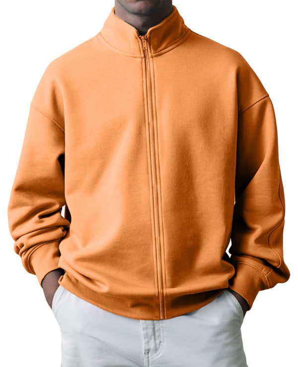 Men's Daily Solid Color Cotton Sweatshirt Zipper Jacket