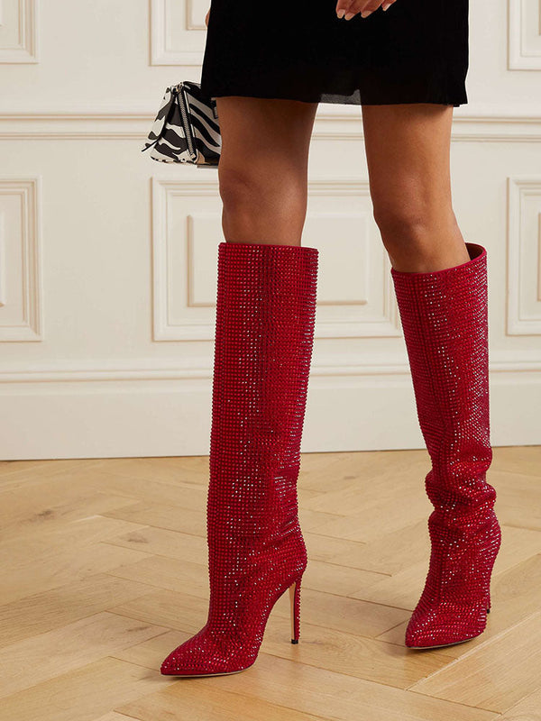 Crystal-Embellished Suede Boots