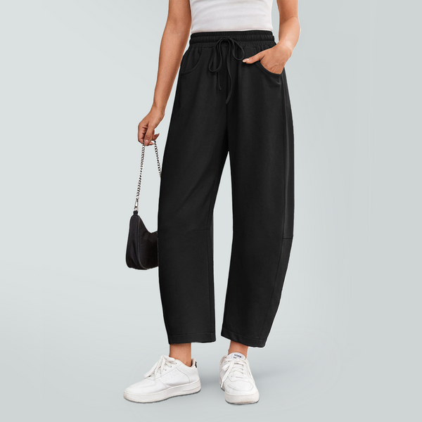 Women's Drawstring Elasticated Pocket Joggers Wide-Leg Trousers Scythe-Cut Trousers