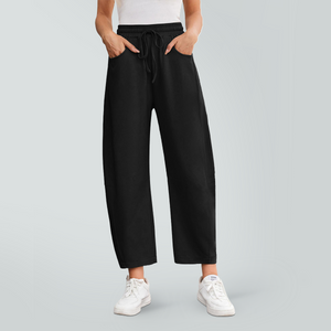 Women's Drawstring Elasticated Pocket Joggers Wide-Leg Trousers Scythe-Cut Trousers