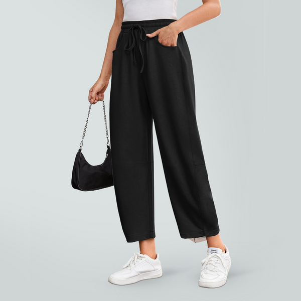 Women's Drawstring Elasticated Pocket Joggers Wide-Leg Trousers Scythe-Cut Trousers