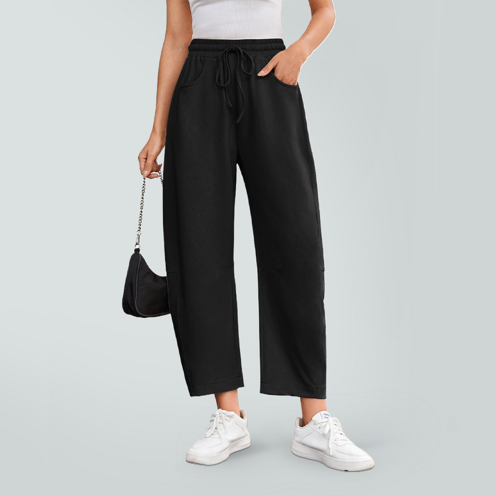 Women's Drawstring Elasticated Pocket Joggers Wide-Leg Trousers Scythe-Cut Trousers