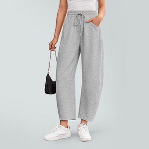 Women's Drawstring Elasticated Pocket Joggers Wide-Leg Trousers Scythe-Cut Trousers