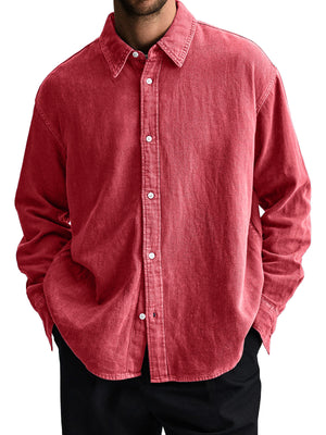 Men's Everyday Casual Lapel Solid Color Comfortable Long Sleeve Shirt