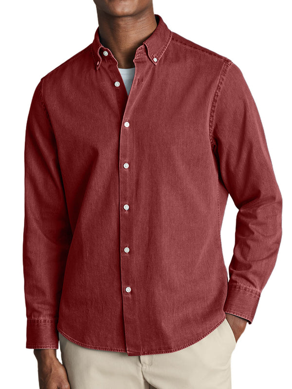 Men's Washed Cotton Basic Long-sleeved Shirt