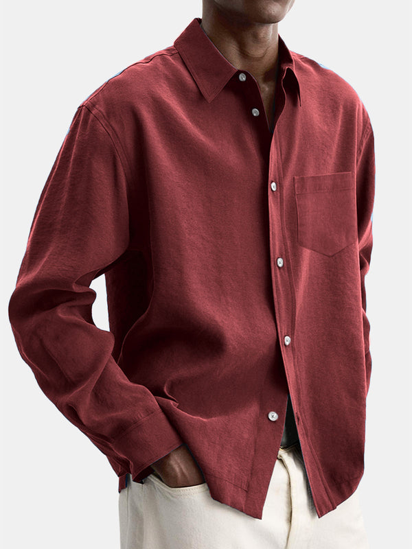 Men's Casual Basic Solid Color Lapel Pocket Long Sleeve Shirt