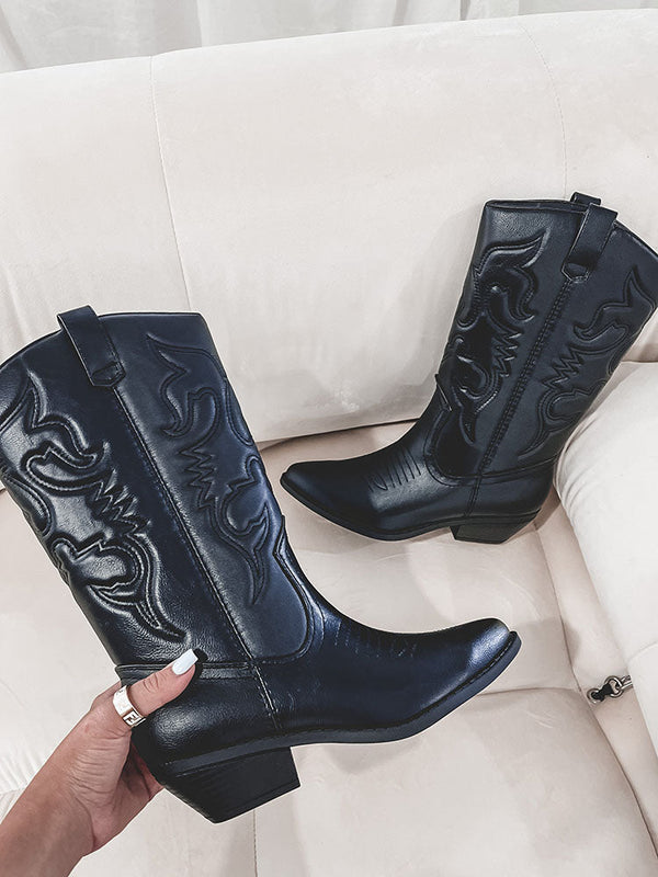 Metallic PU Leather Cowboy Boots