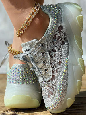 Rhinestone Mesh Sneakers