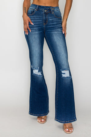 CANANA Stretchy High Rise Crossover Tapered Ripped Bootcut Jeans for Women Flare Leg Regular Size Plus Size
