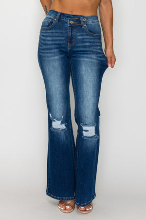 CANANA Stretchy High Rise Crossover Tapered Ripped Bootcut Jeans for Women Flare Leg Regular Size Plus Size