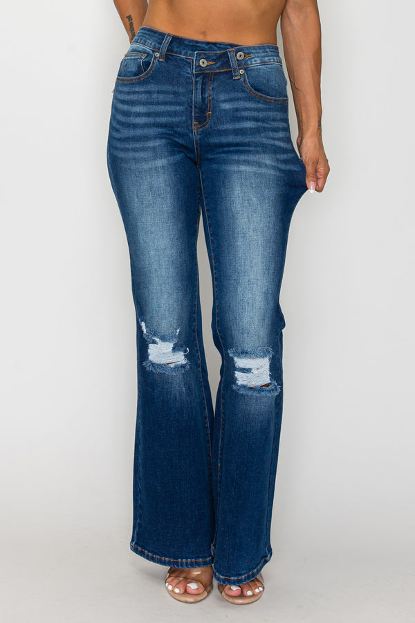 CANANA Stretchy High Rise Crossover Tapered Ripped Bootcut Jeans for Women Flare Leg Regular Size Plus Size