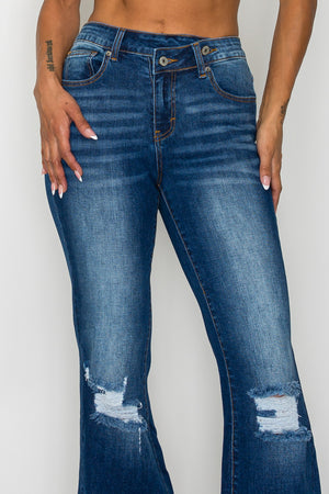 CANANA Stretchy High Rise Crossover Tapered Ripped Bootcut Jeans for Women Flare Leg Regular Size Plus Size