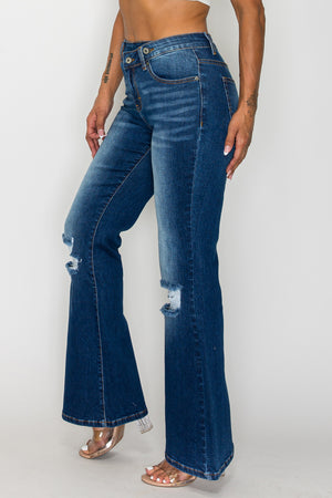 CANANA Stretchy High Rise Crossover Tapered Ripped Bootcut Jeans for Women Flare Leg Regular Size Plus Size