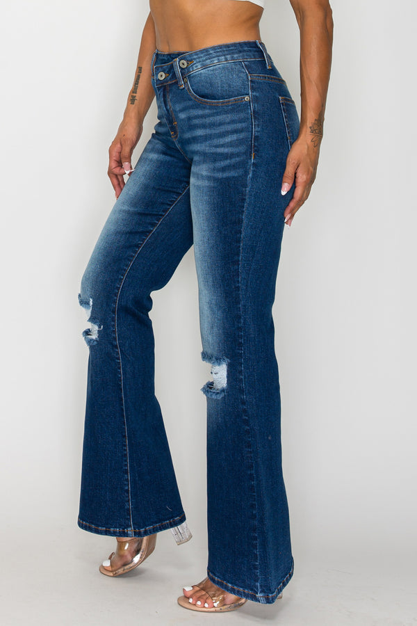 CANANA Stretchy High Rise Crossover Tapered Ripped Bootcut Jeans for Women Flare Leg Regular Size Plus Size