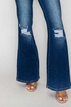 CANANA Stretchy High Rise Crossover Tapered Ripped Bootcut Jeans for Women Flare Leg Regular Size Plus Size
