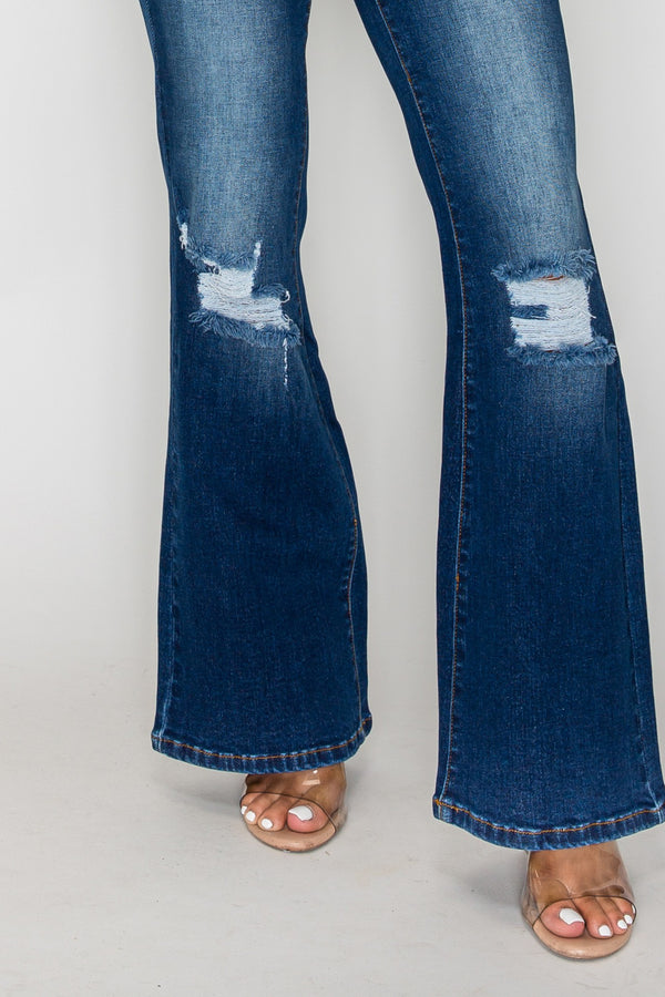 CANANA Stretchy High Rise Crossover Tapered Ripped Bootcut Jeans for Women Flare Leg Regular Size Plus Size
