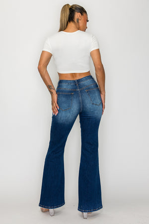 CANANA Stretchy High Rise Crossover Tapered Ripped Bootcut Jeans for Women Flare Leg Regular Size Plus Size