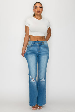 CANANA Stretchy High Rise Crossover Tapered Ripped Bootcut Jeans for Women Flare Leg Plus Size
