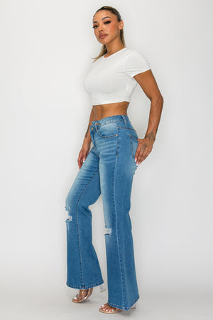 CANANA Stretchy High Rise Crossover Tapered Ripped Bootcut Jeans for Women Flare Leg Plus Size
