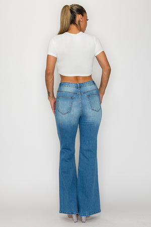 CANANA Stretchy High Rise Crossover Tapered Ripped Bootcut Jeans for Women Flare Leg Plus Size