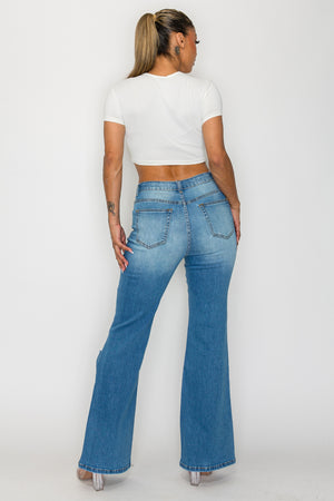 CANANA Stretchy High Rise Crossover Tapered Ripped Bootcut Jeans for Women Flare Leg Plus Size