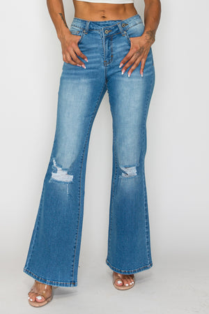 CANANA Stretchy High Rise Crossover Tapered Ripped Bootcut Jeans for Women Flare Leg Plus Size