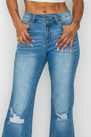 CANANA Stretchy High Rise Crossover Tapered Ripped Bootcut Jeans for Women Flare Leg Plus Size