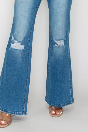 CANANA Stretchy High Rise Crossover Tapered Ripped Bootcut Jeans for Women Flare Leg Plus Size
