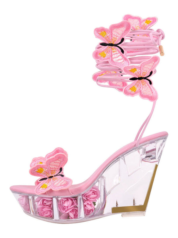 Butterfly Clear Wedge Heel Strap Sandals