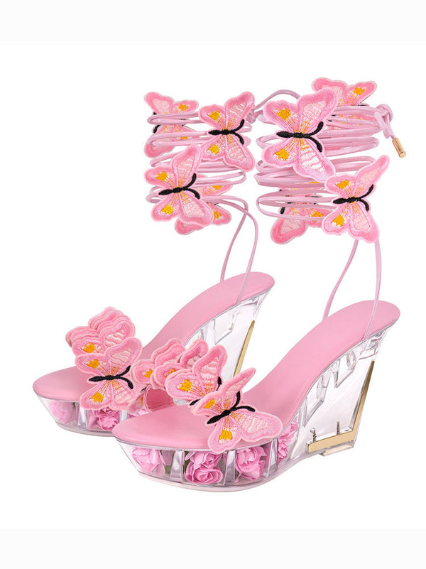 Butterfly Clear Wedge Heel Strap Sandals