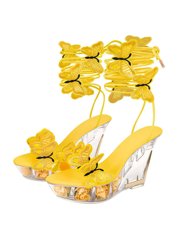 Butterfly Clear Wedge Heel Strap Sandals