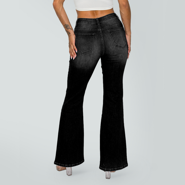 CANANA Super Stretchy High Rise Crossover Tapered Ripped Bootcut Jeans for Women