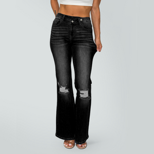 CANANA Super Stretchy High Rise Crossover Tapered Ripped Bootcut Jeans for Women