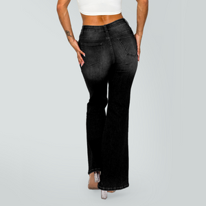 CANANA Super Stretchy High Rise Crossover Tapered Ripped Bootcut Jeans for Women