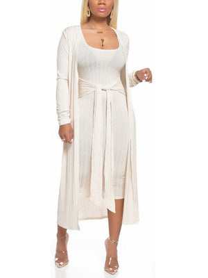 Ribbed Cardigan Tie Front Dress Set