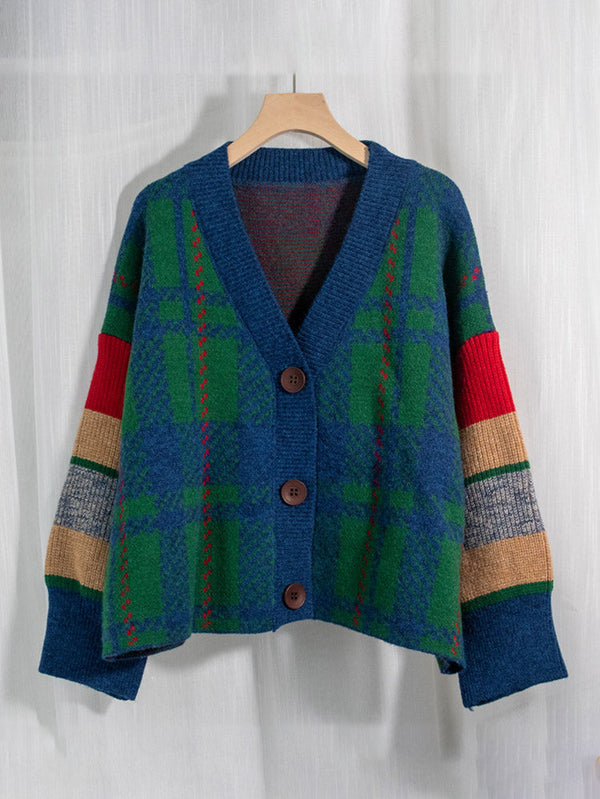 Retro Plaid Knit Cardigan