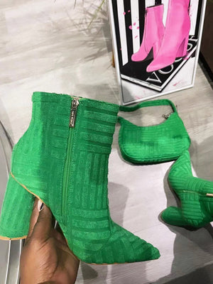 Towel Pointed Toe Chunky Heel Boots