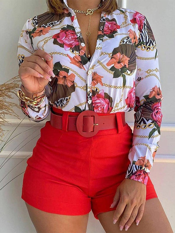 Floral Print Blouse And Short Set