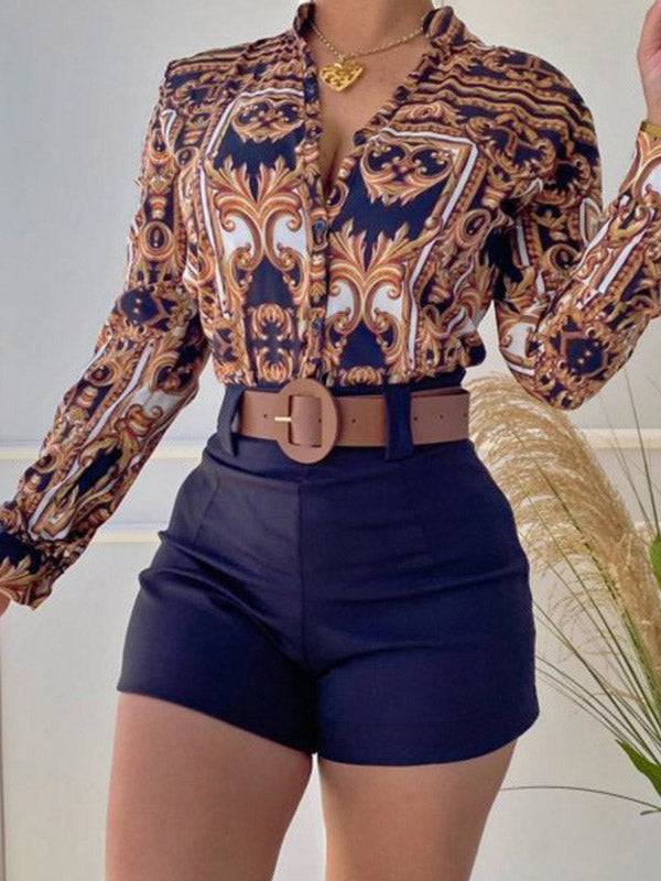 Floral Print Blouse And Short Set