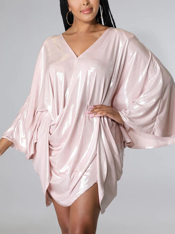 Glitter Batwing Sleeves Backless Mini Dress