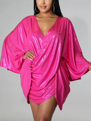 Glitter Batwing Sleeves Backless Mini Dress