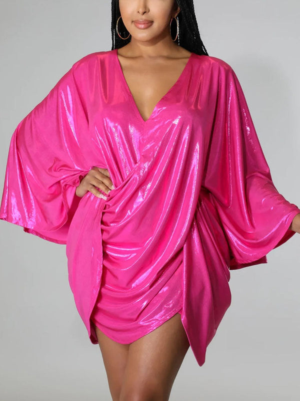 Glitter Batwing Sleeves Backless Mini Dress