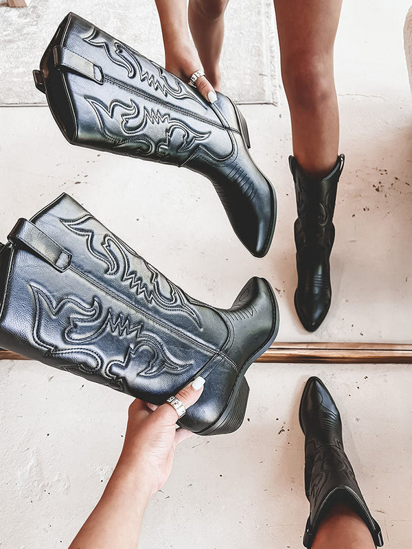 Metallic PU Leather Cowboy Boots