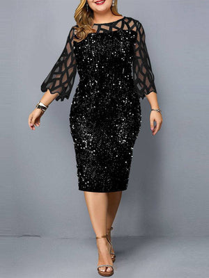 Sequin Embellish Quarter Sleeve Dress