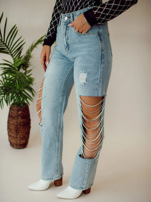 Rhinestone Chain Jeans