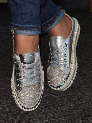 Leather Rhinestone Sneakers