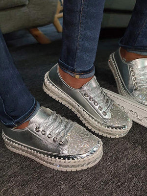 Leather Rhinestone Sneakers